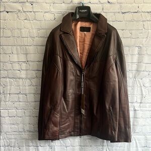 CURGÈ Womans Brown Leather Zip Up‎ Jacket Made in Italy size 3XL or EU 56 NWT W3